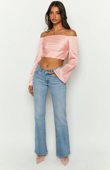 Darcie Satin Long Sleeve Top | Pink