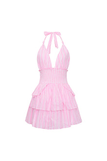 Deanna Cotton Striped Halter Dress | Captiva Pink
