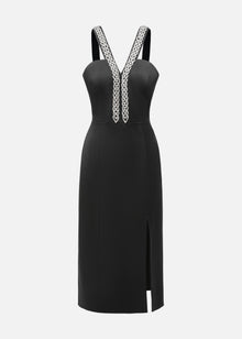 Deep V-Neck Midi Dress | Black