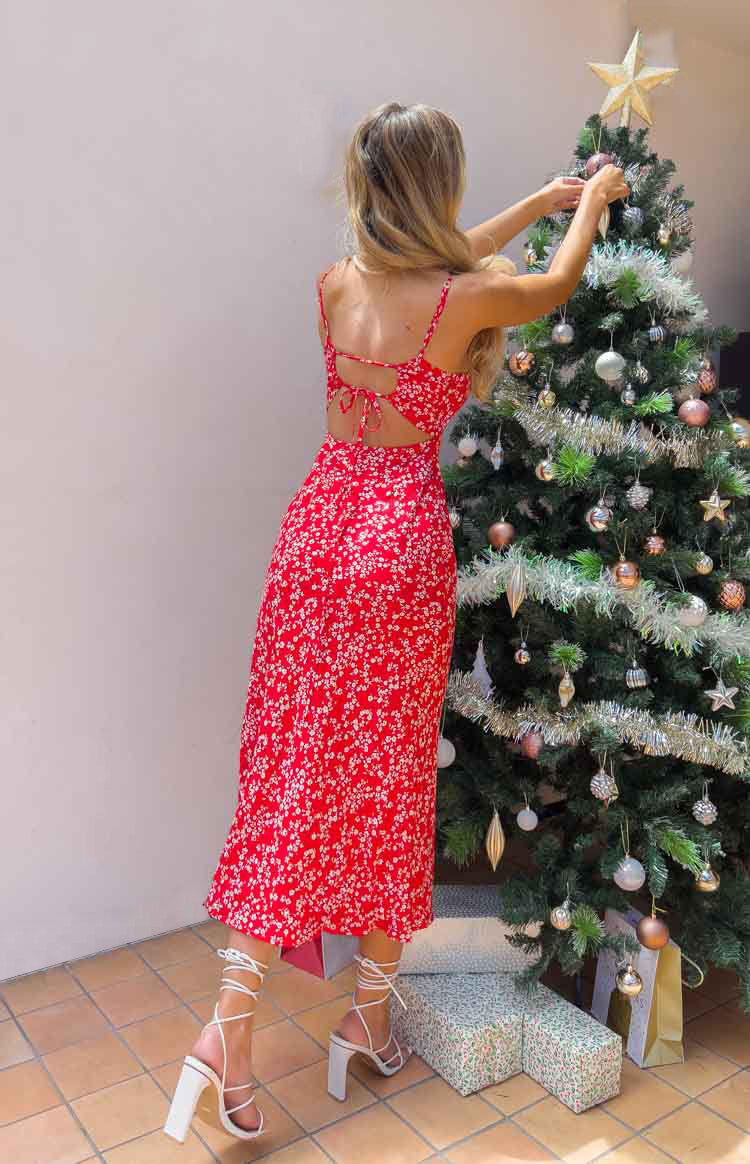 Delphine Floral Midi Dress | Red