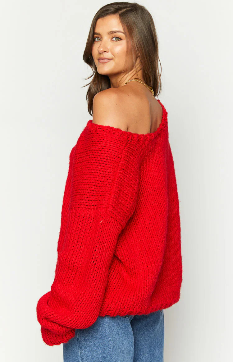 Delvey Chunky Knit Sweater | Red
