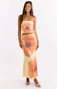 Denzel Floral Sequin Maxi Skirt | Yellow