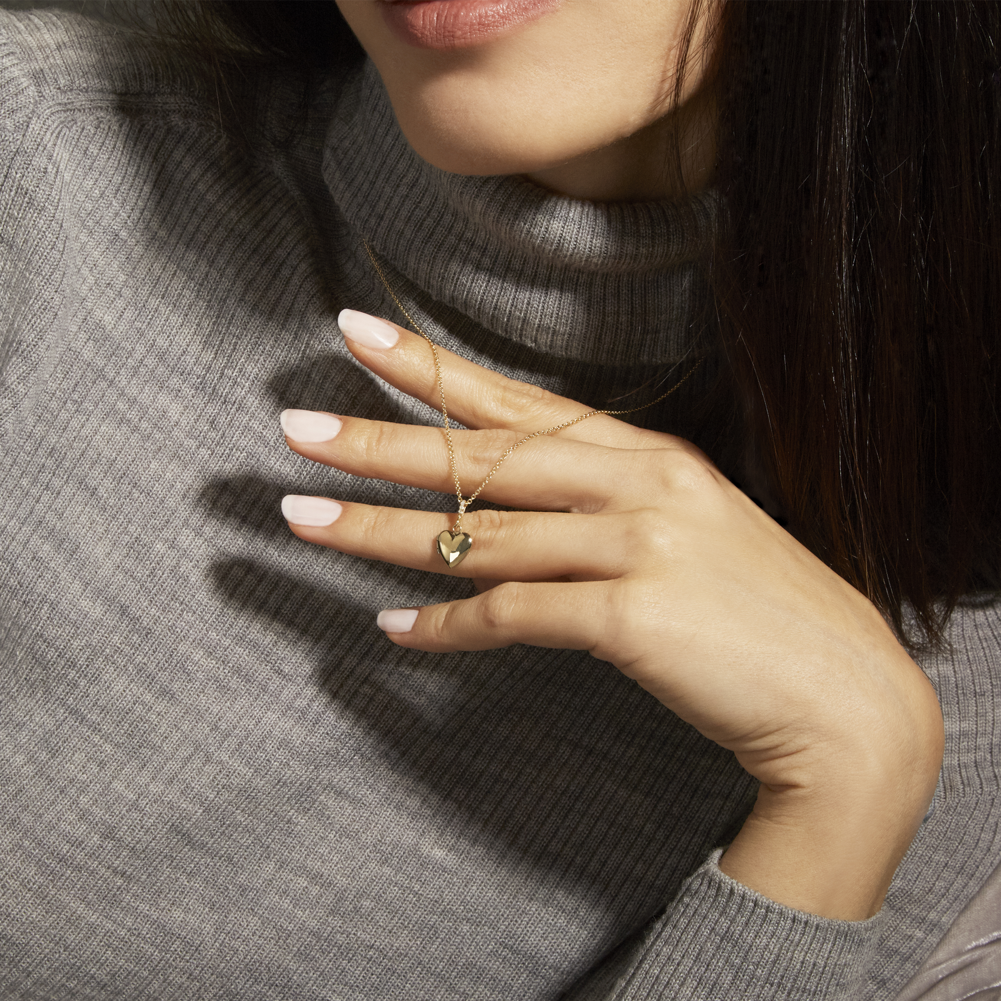 Image of 14K Yellow Gold Diamond Sweetheart Locket on Models Neck