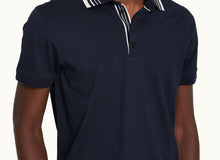 Dominic Stripe Classic Fit Border Stripe Polo Shirt | Night Iris