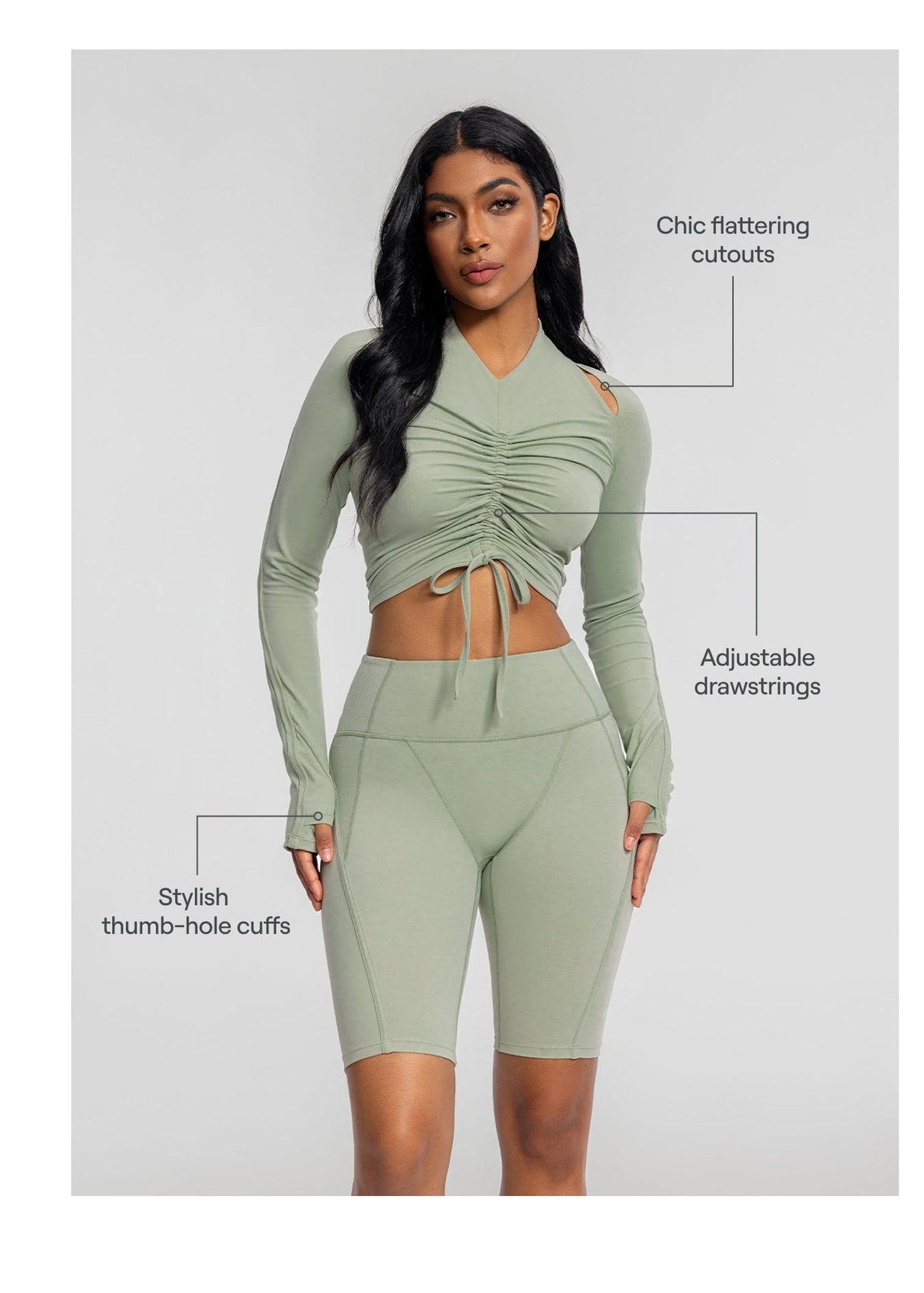 Drawstring Crop Top | Sage Green