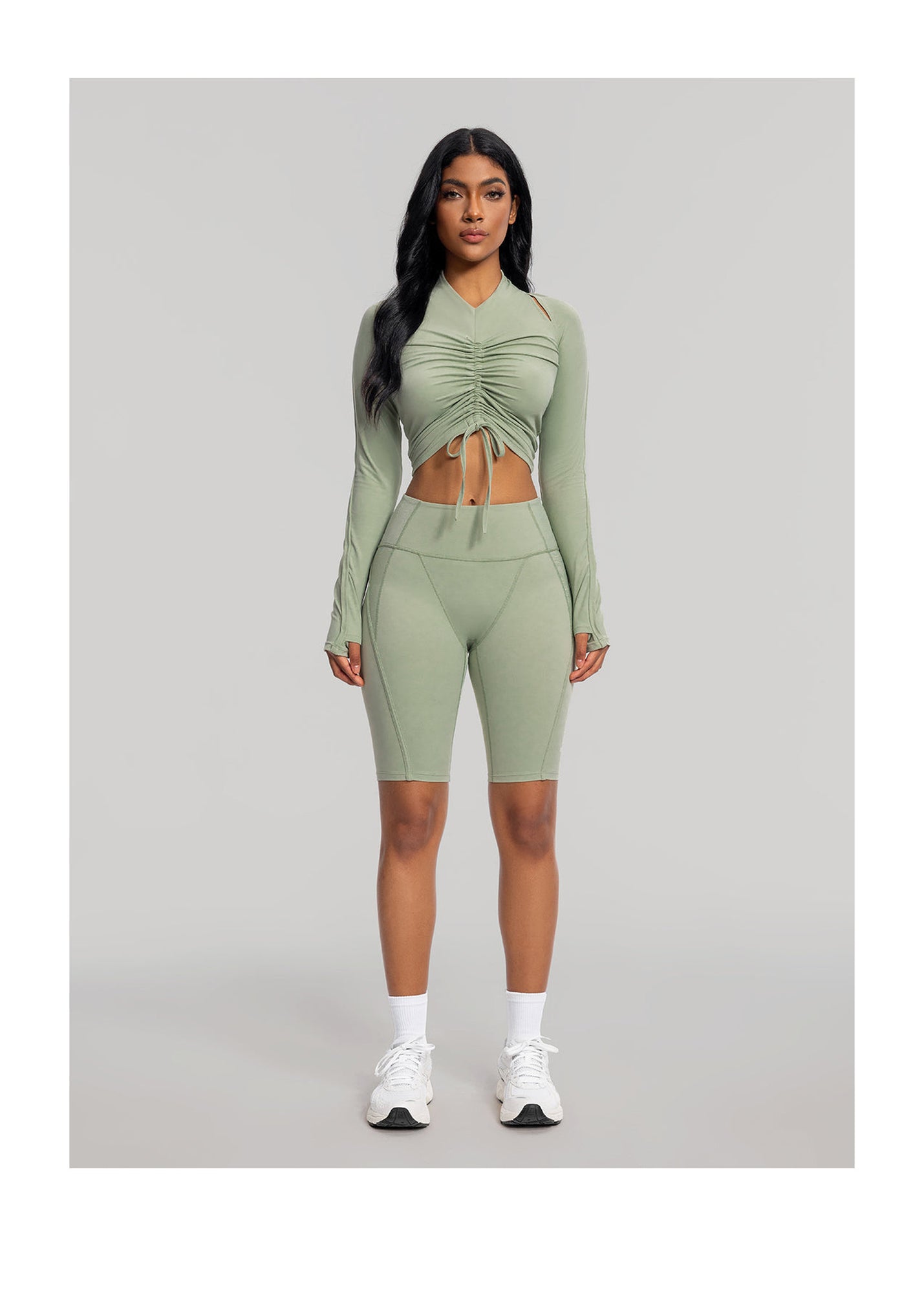 Drawstring Crop Top | Sage Green