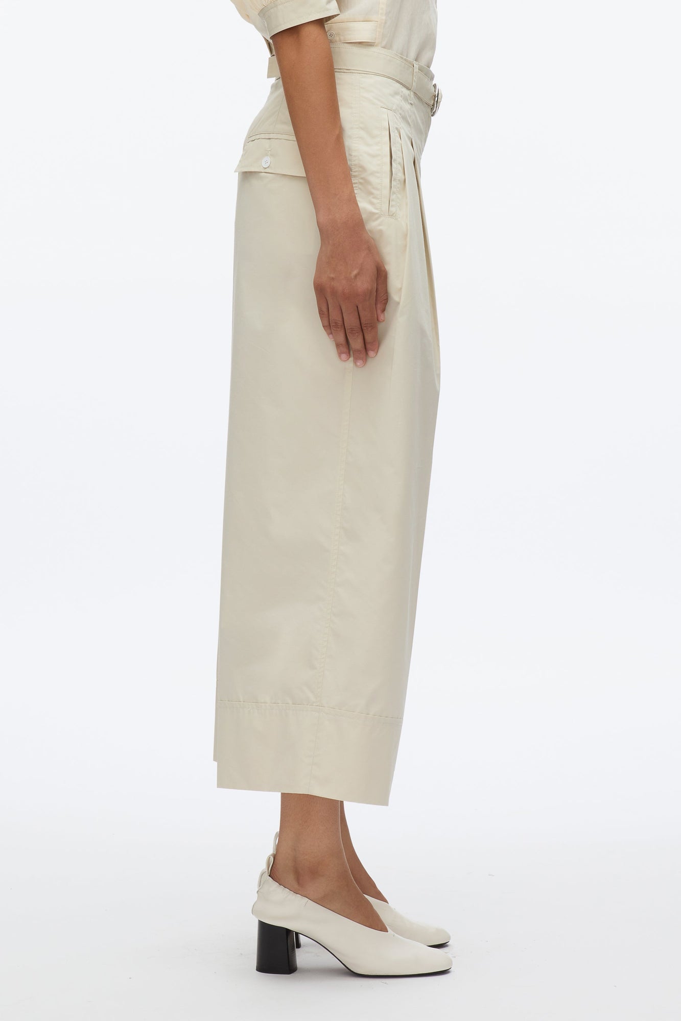 Double Pleat Wide Cropped Pant | Stone