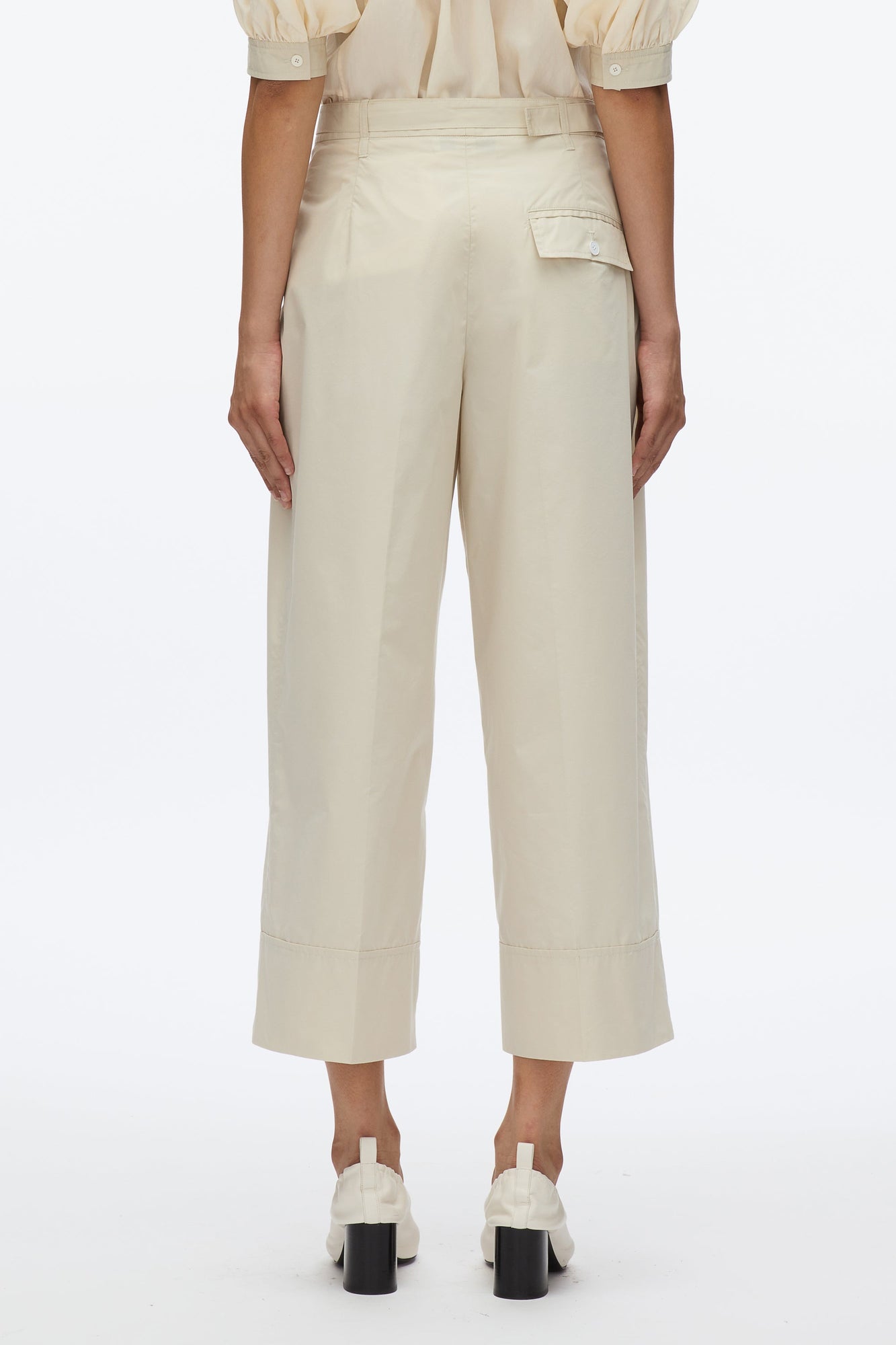 Double Pleat Wide Cropped Pant | Stone