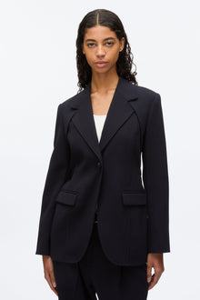 Layered Blazer with Tie Belt | Midnight