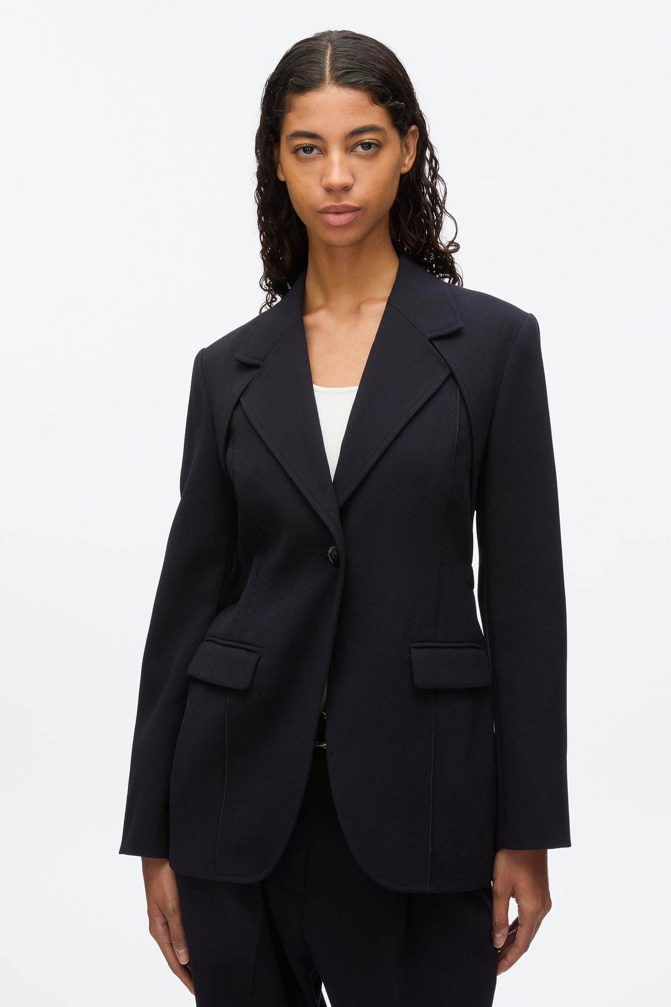 Layered Blazer with Tie Belt | Midnight