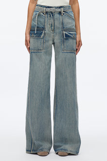 Cargo Wide Leg Belted Jeans | Washed Indigo
