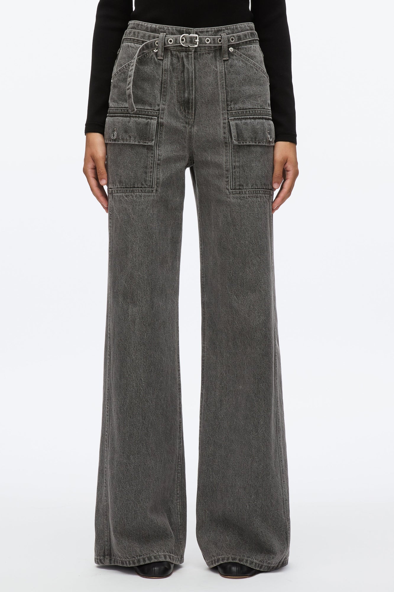 Cargo Wide Leg Belted Jeans | Washed Grey