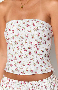 Paisley Floral Strapless Top | White