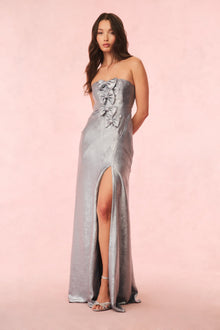 Elmina Strapless Metallic Gown | Metallic Baby Blue