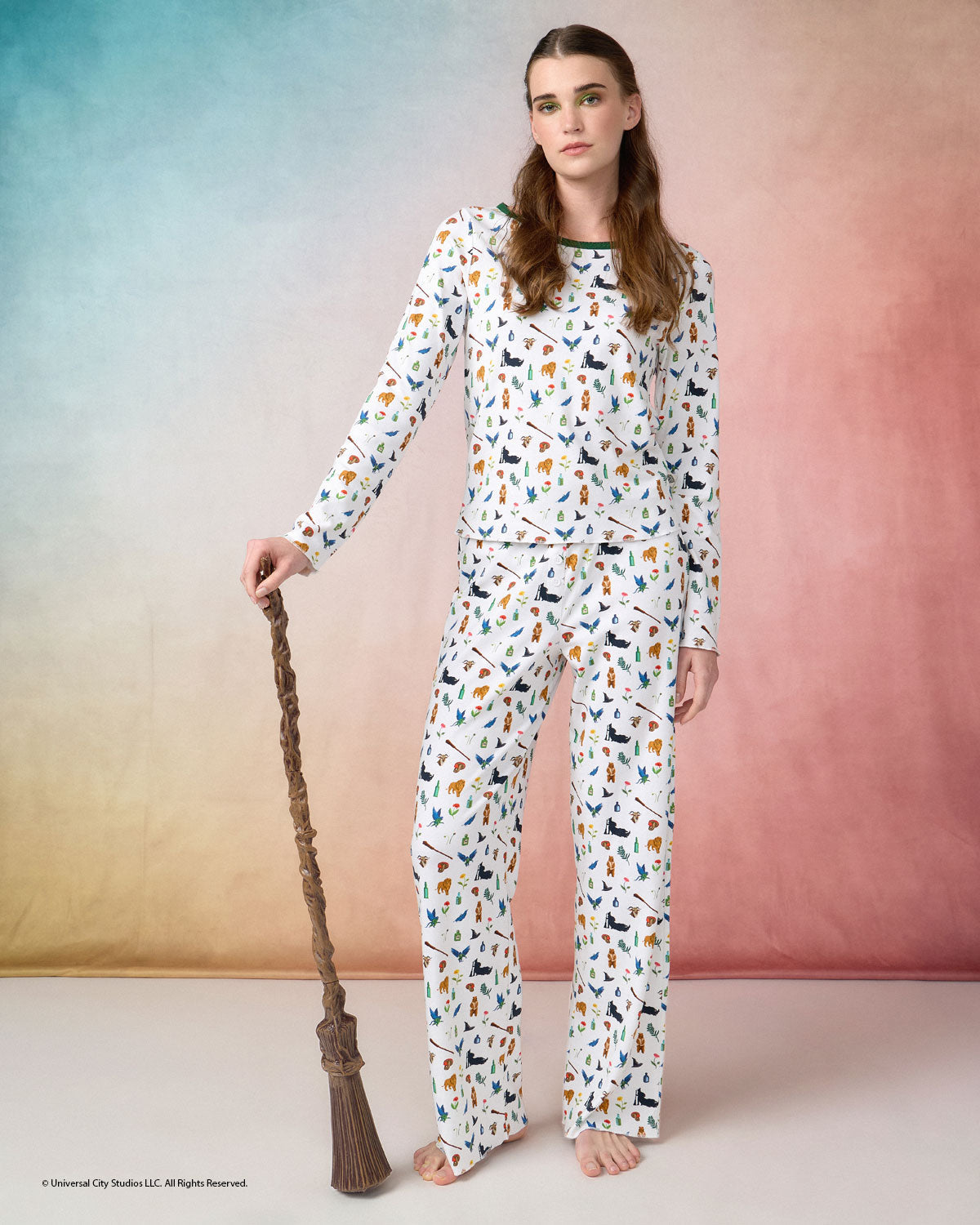 Womens | Elphaba Print Long PJ Set x Wicked | Cream