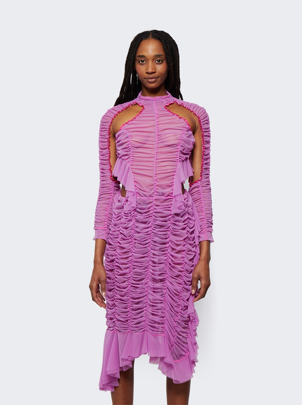 Women | Ester Manas | Long Ruched Sheer Cut Out Dress | Pink