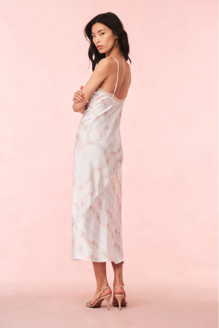 Ermon Satin Floral Slip Dress | Wavecrest Blue