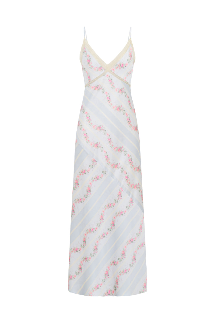 Ermon Satin Floral Slip Dress | Wavecrest Blue