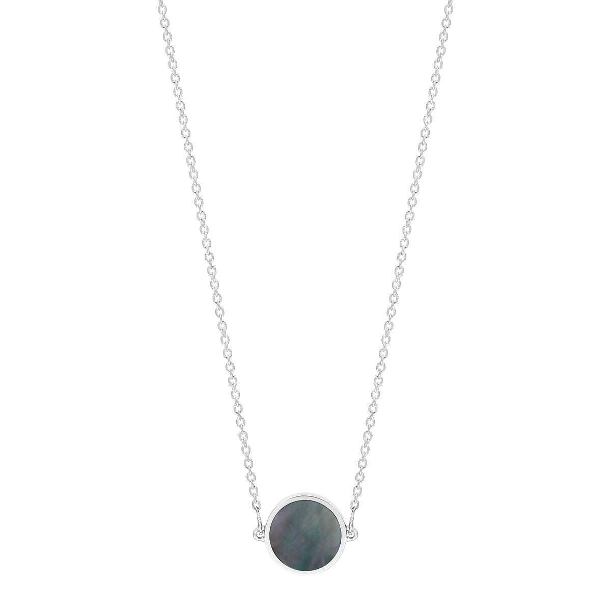 Mini Ever Black Mother of Pearl White Gold Disc Necklace | 18K White Gold