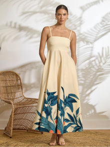 Printed Cotton Poplin Oria Dress | Zest Navy