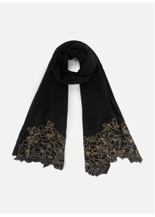 Embroidered Cashmere Scarf | Black