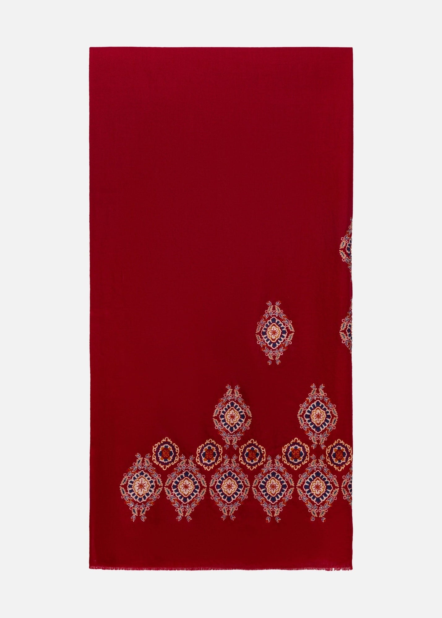 Embroidered Cashmere Scarf | Maroon