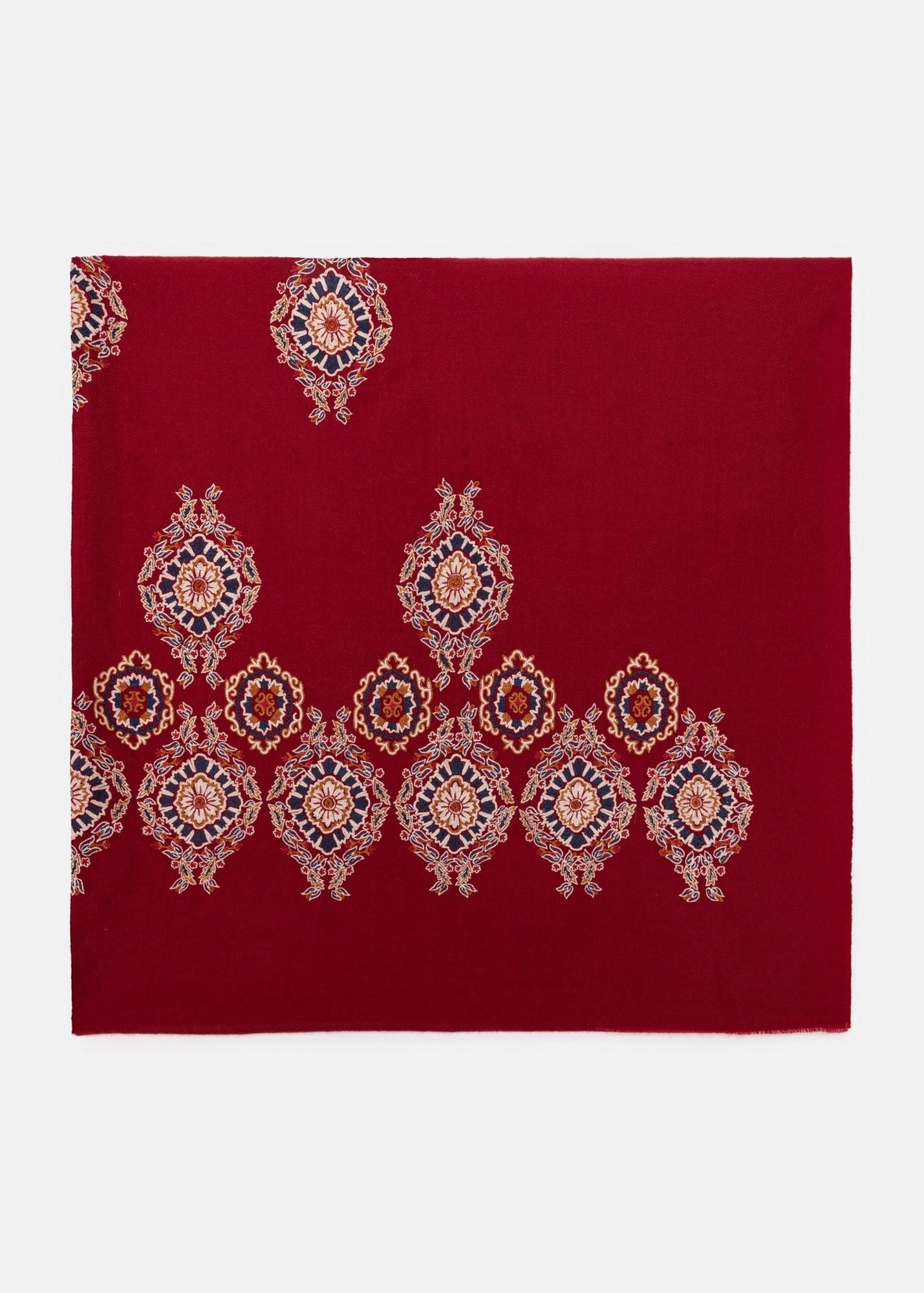 Embroidered Cashmere Scarf | Maroon