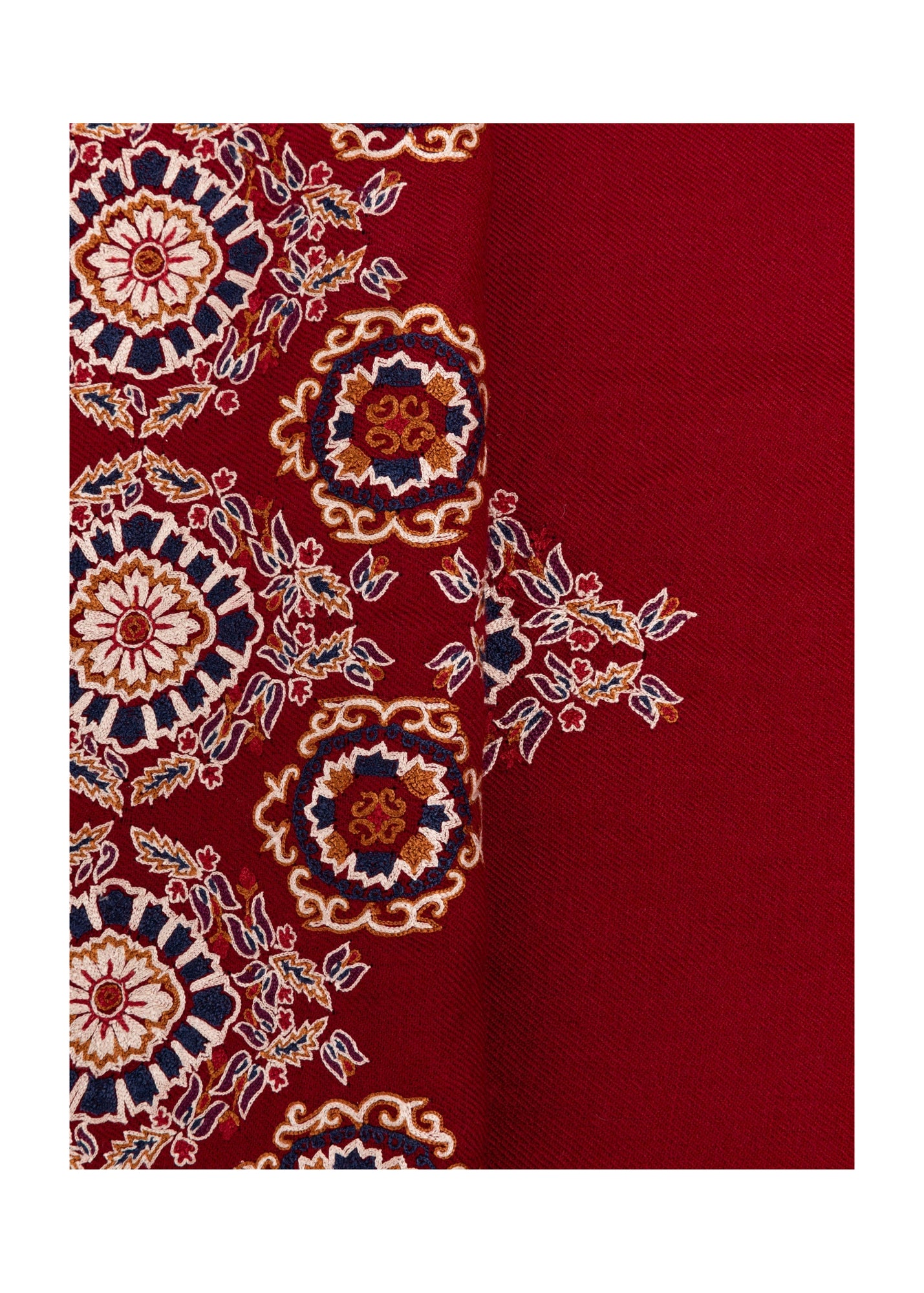 Embroidered Cashmere Scarf | Maroon