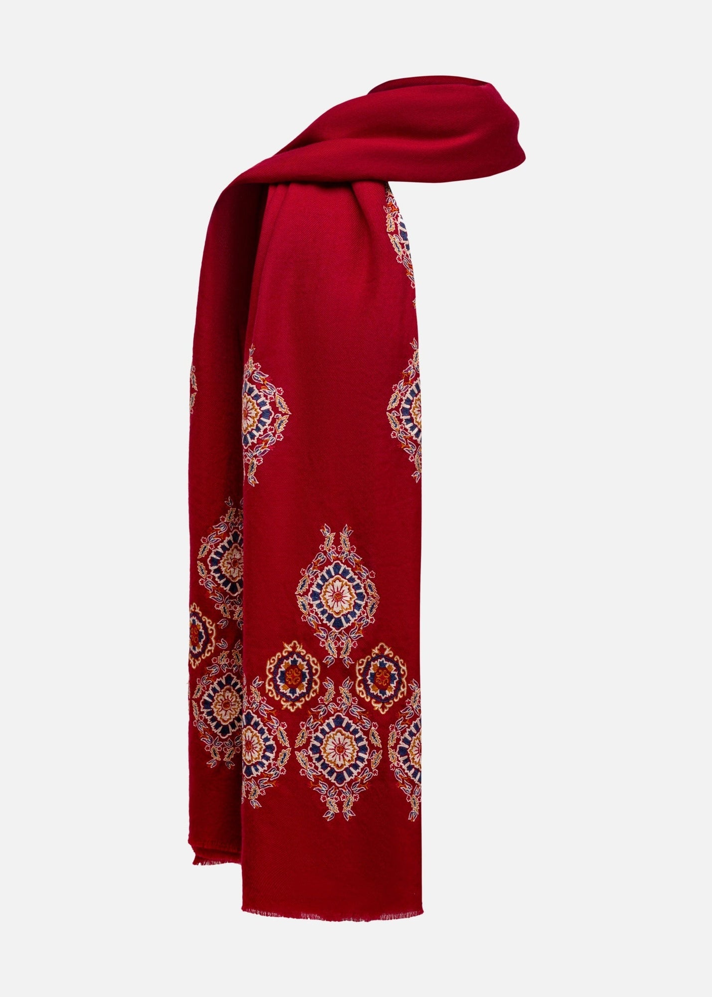 Embroidered Cashmere Scarf | Maroon