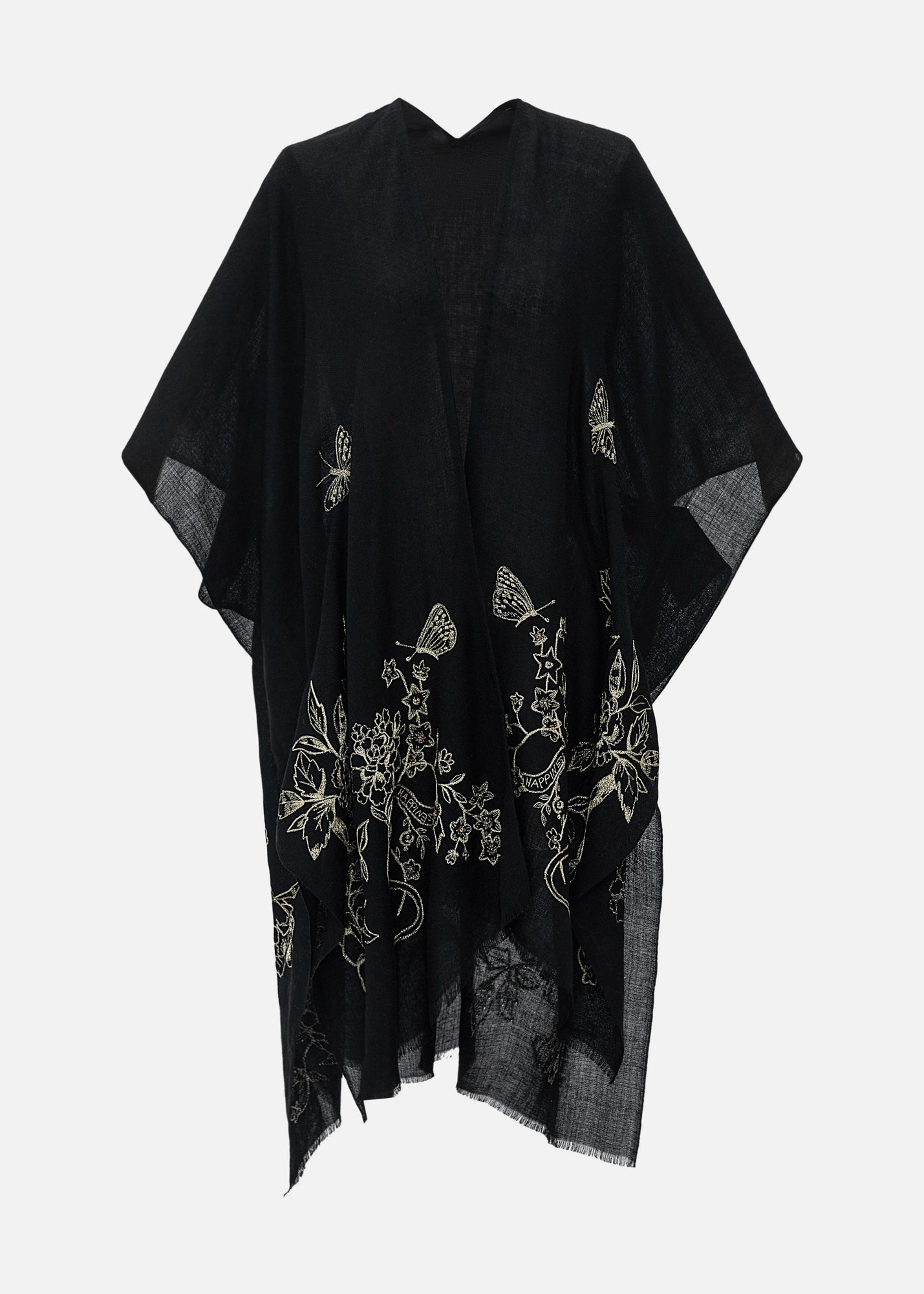 Embroidered Cashmere Shawl | Black