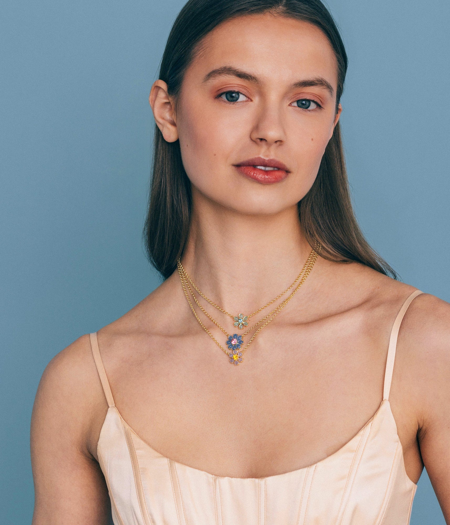 Emeline Flower Necklace in Blue - Loren Hope