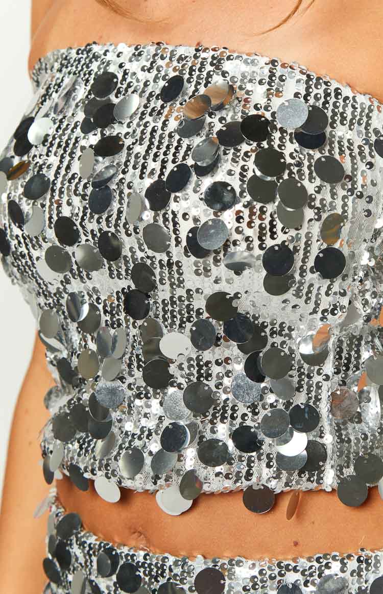 Emiko Sequin Crop Top | Silver