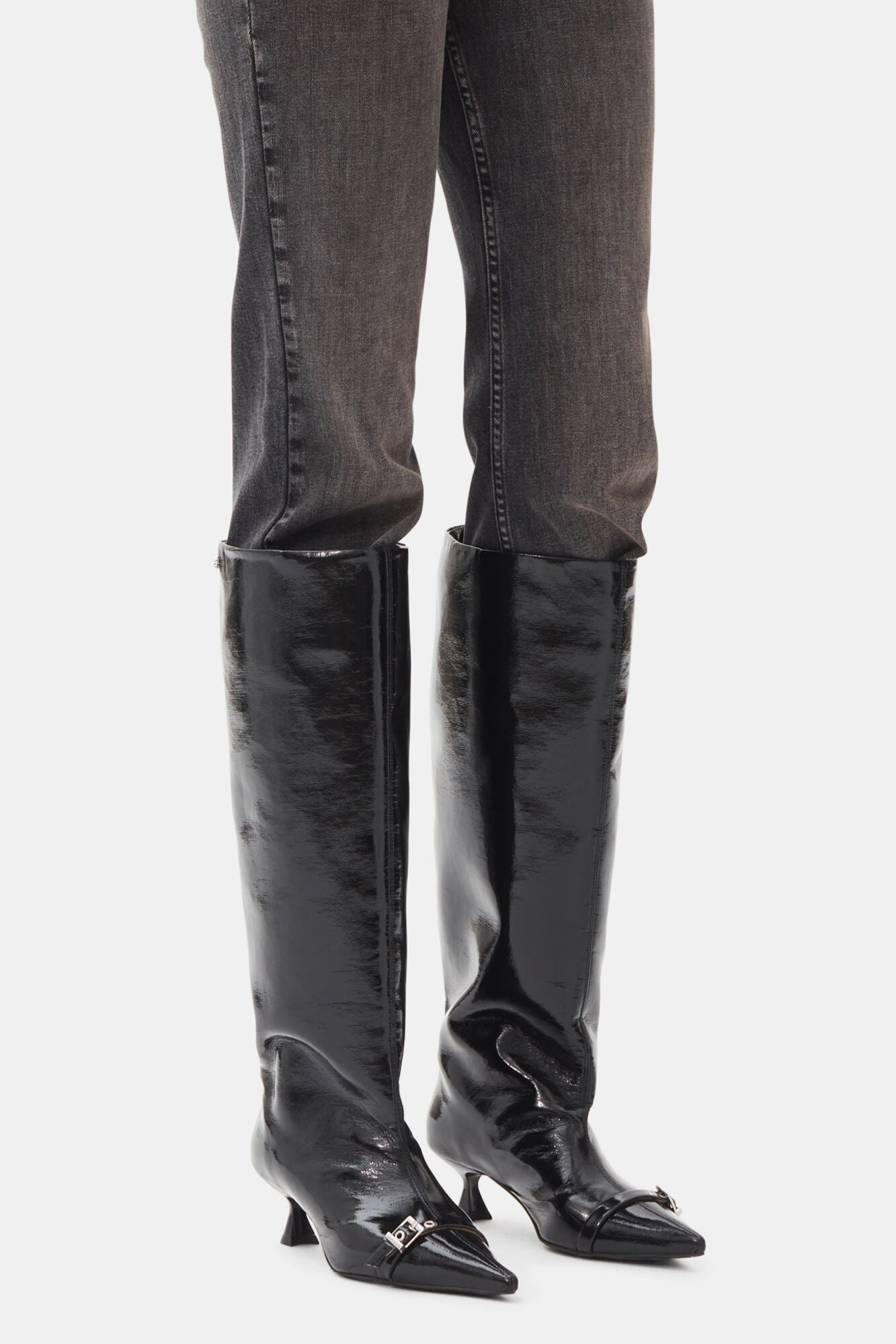 Eyelets Slouchy High Shaft Boots | Black