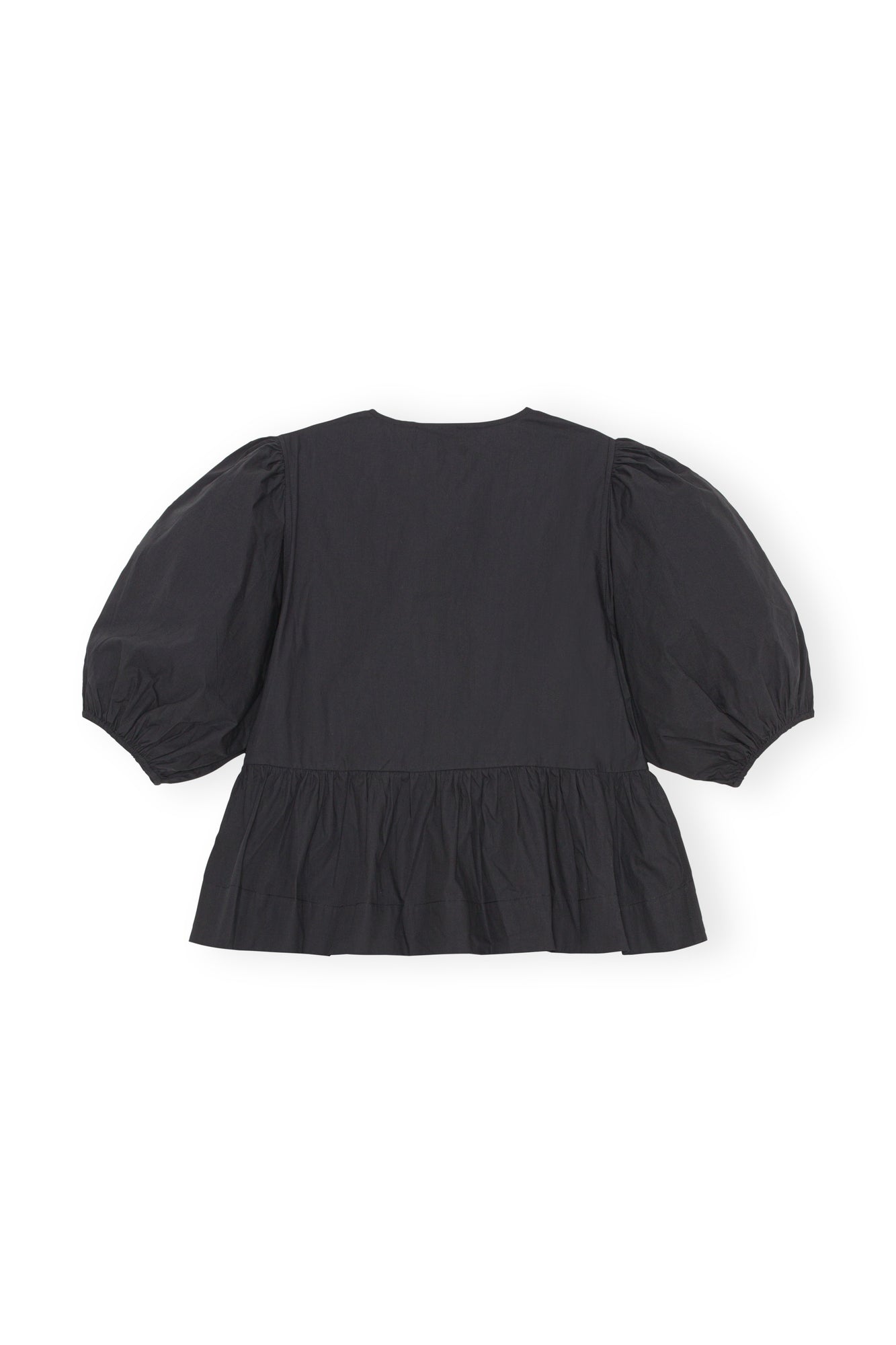 Cotton Poplin Peplum Tie Blouse | Black