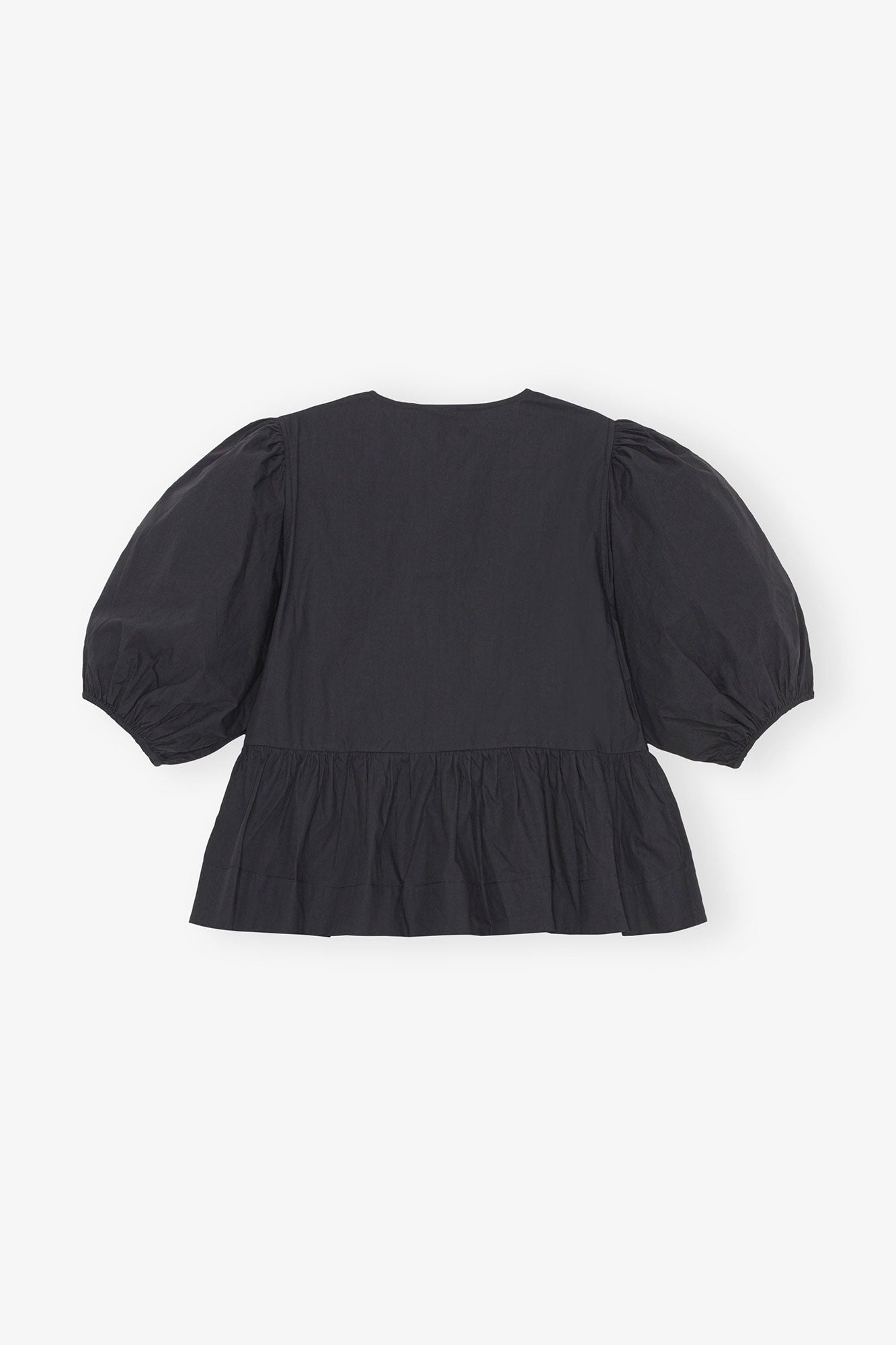 Cotton Poplin Peplum Tie Blouse | Black
