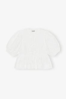 Cotton Poplin Peplum Tie Blouse | Bright White