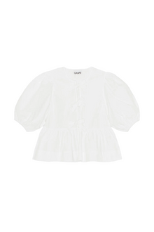Cotton Poplin Peplum Tie Blouse | Bright White