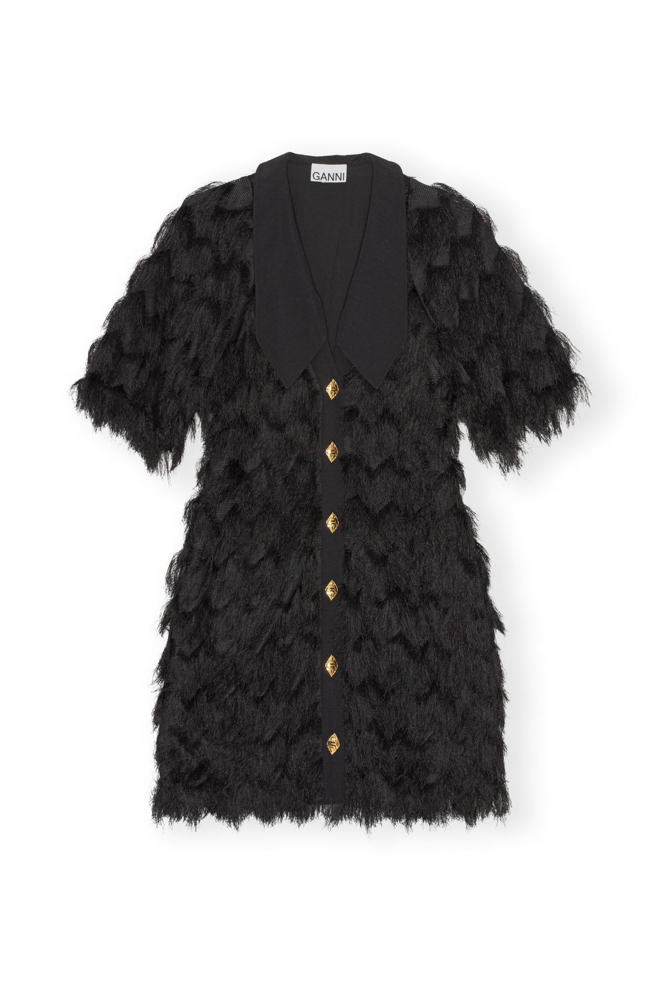 Fringe Mesh Mini Dress | Black