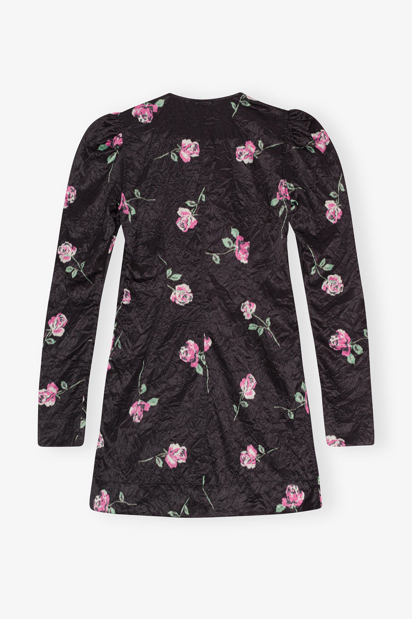 Crinkled Satin V-Neck Mini Dress | Black