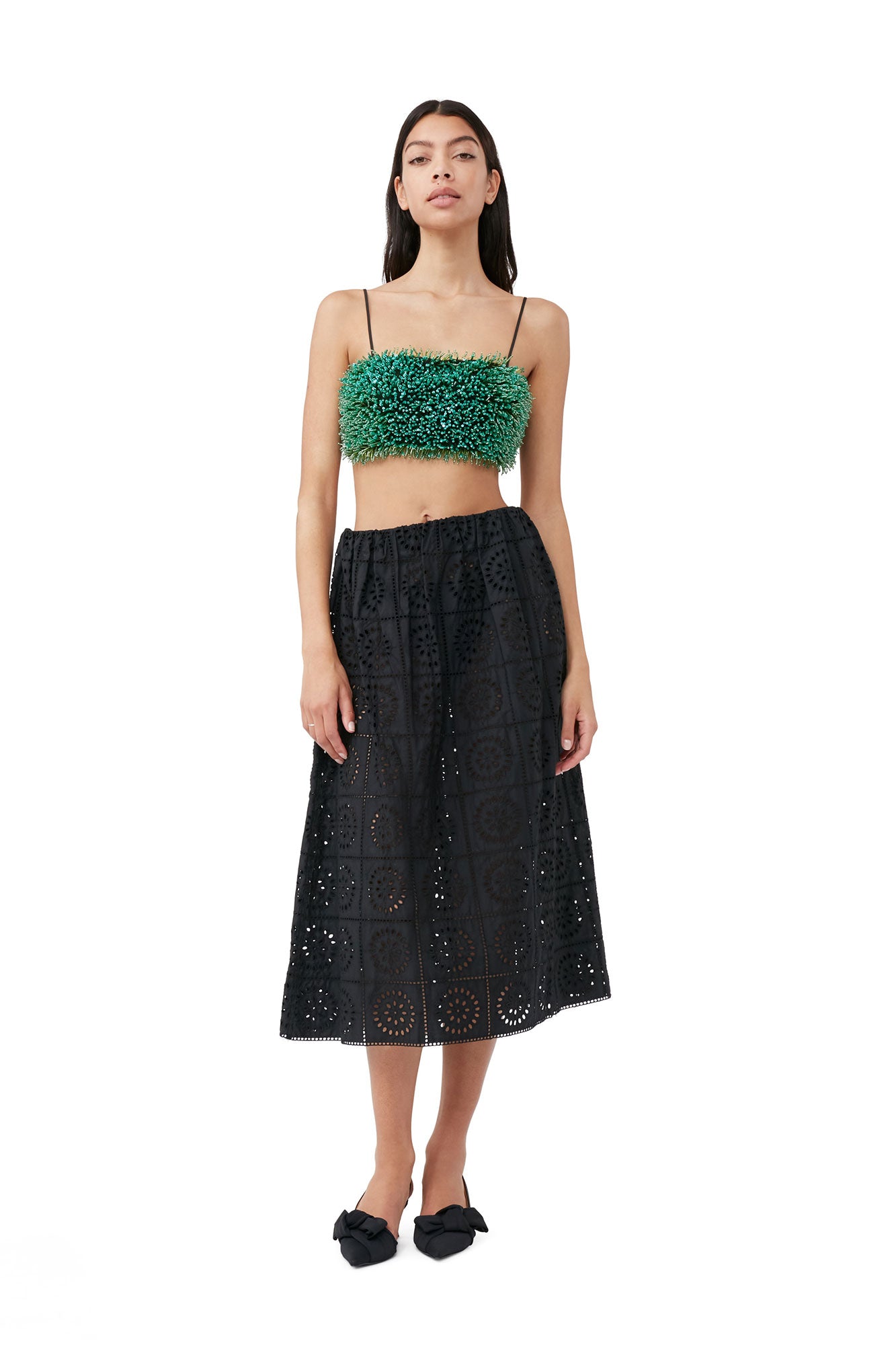 Beaded Taffeta Top | Black