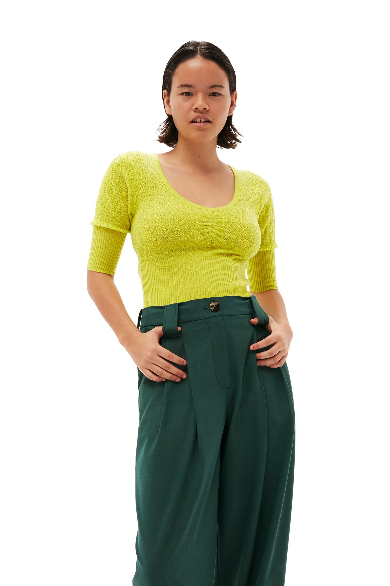 Drapey Melange Pleat Trousers | Trekking Green