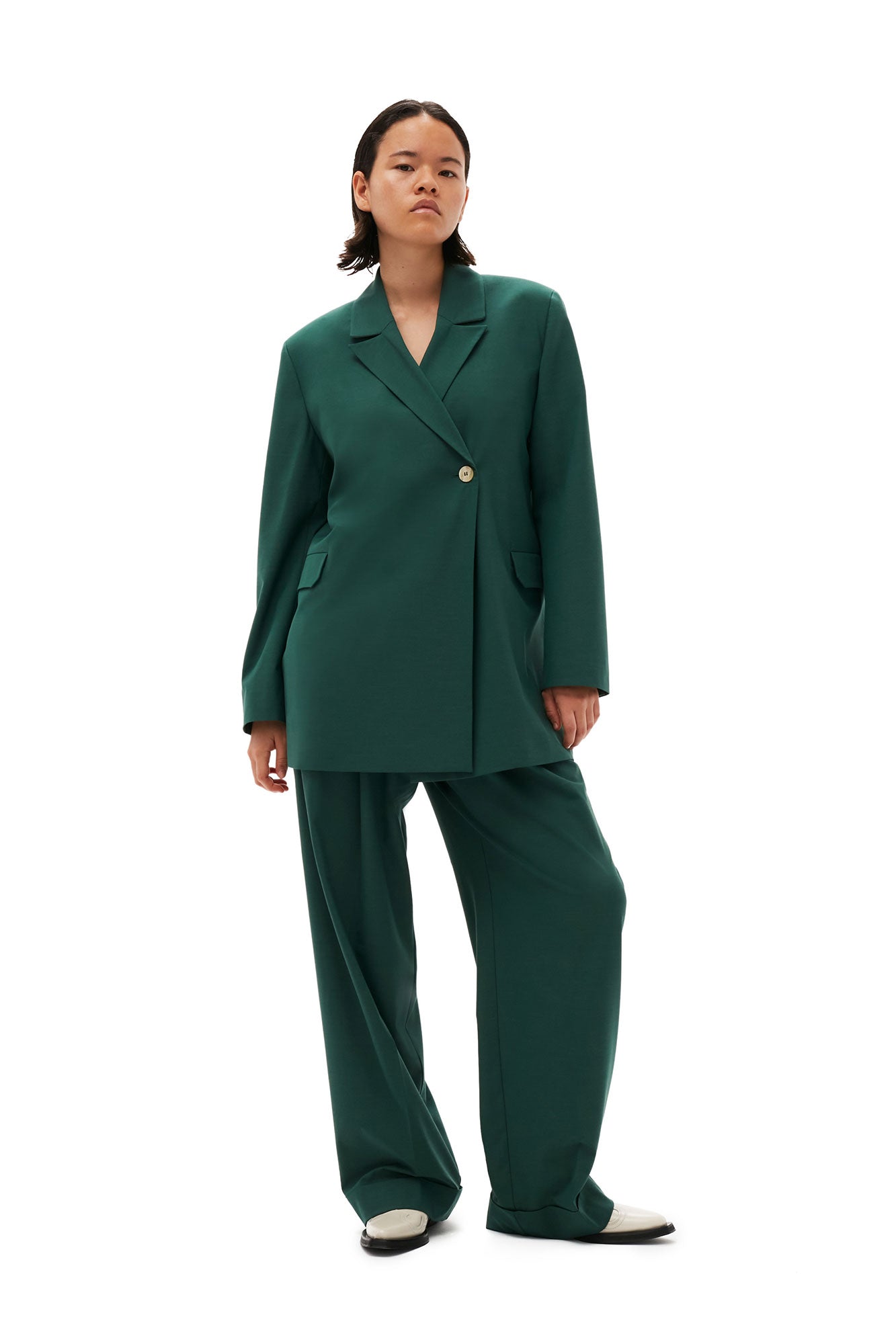 Drapey Melange Pleat Trousers | Trekking Green