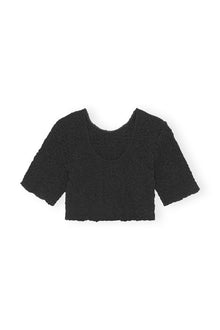 Cotton Poplin O-neck Cropped Smock Top | Black