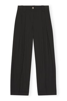 Drapey Melange Loose Mid Waist Pleat Pants | Black