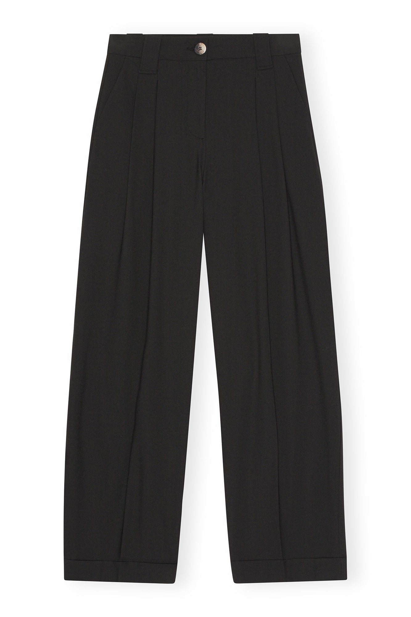 Drapey Melange Loose Mid Waist Pleat Pants | Black