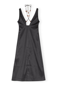 Double Satin Halter-Neck Dress | Black