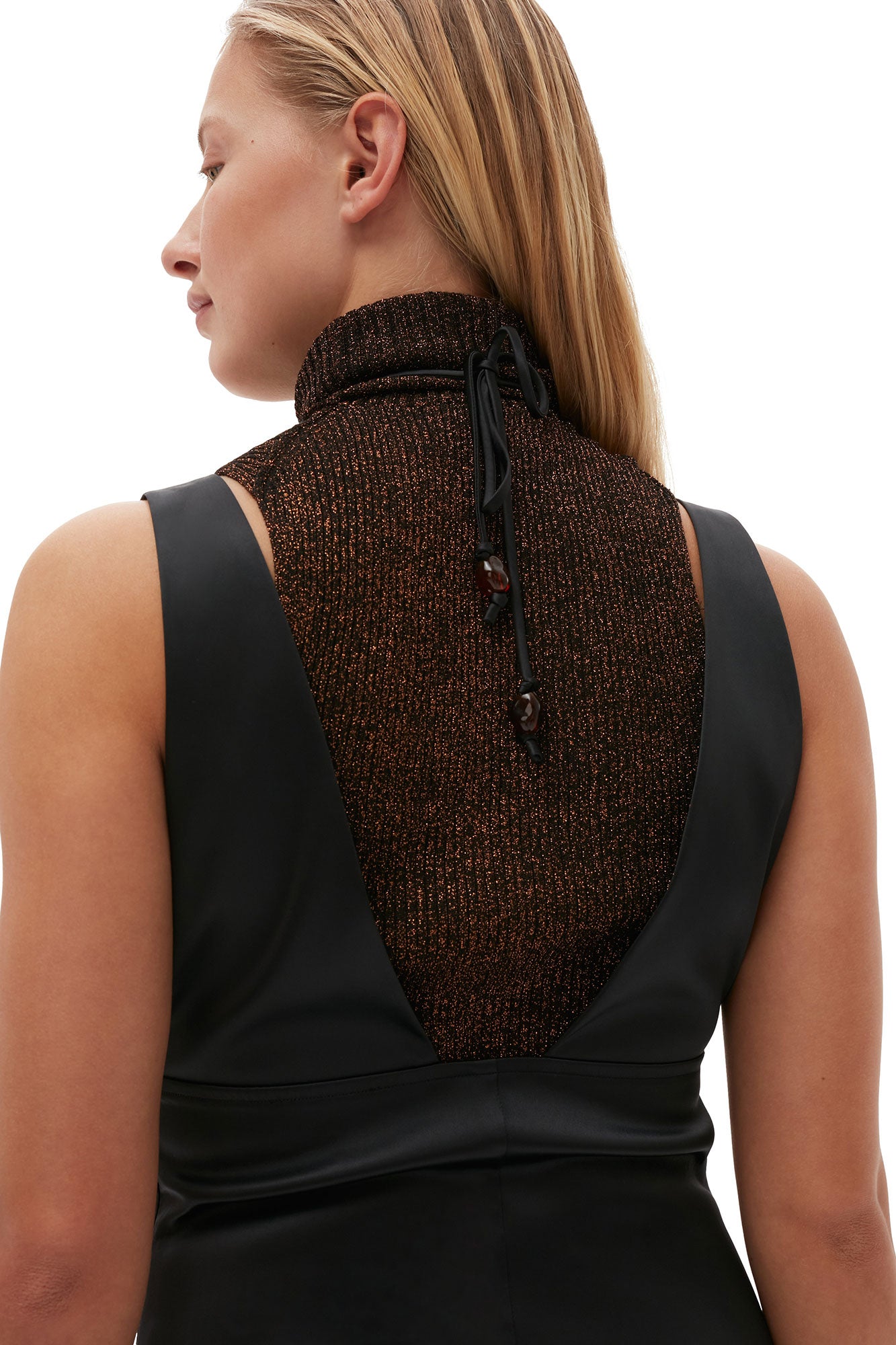 Double Satin Halter-Neck Dress | Black