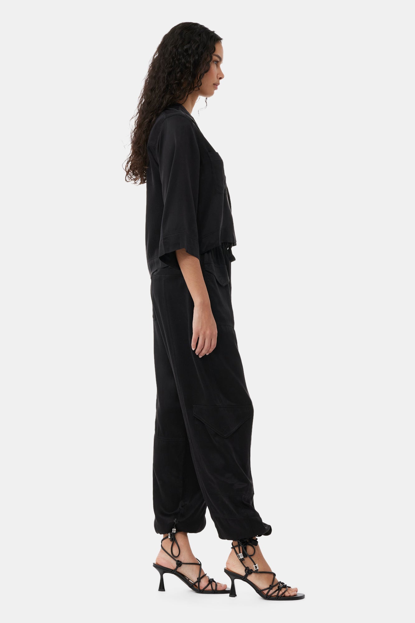 Washed Satin Pocket Pants | Black