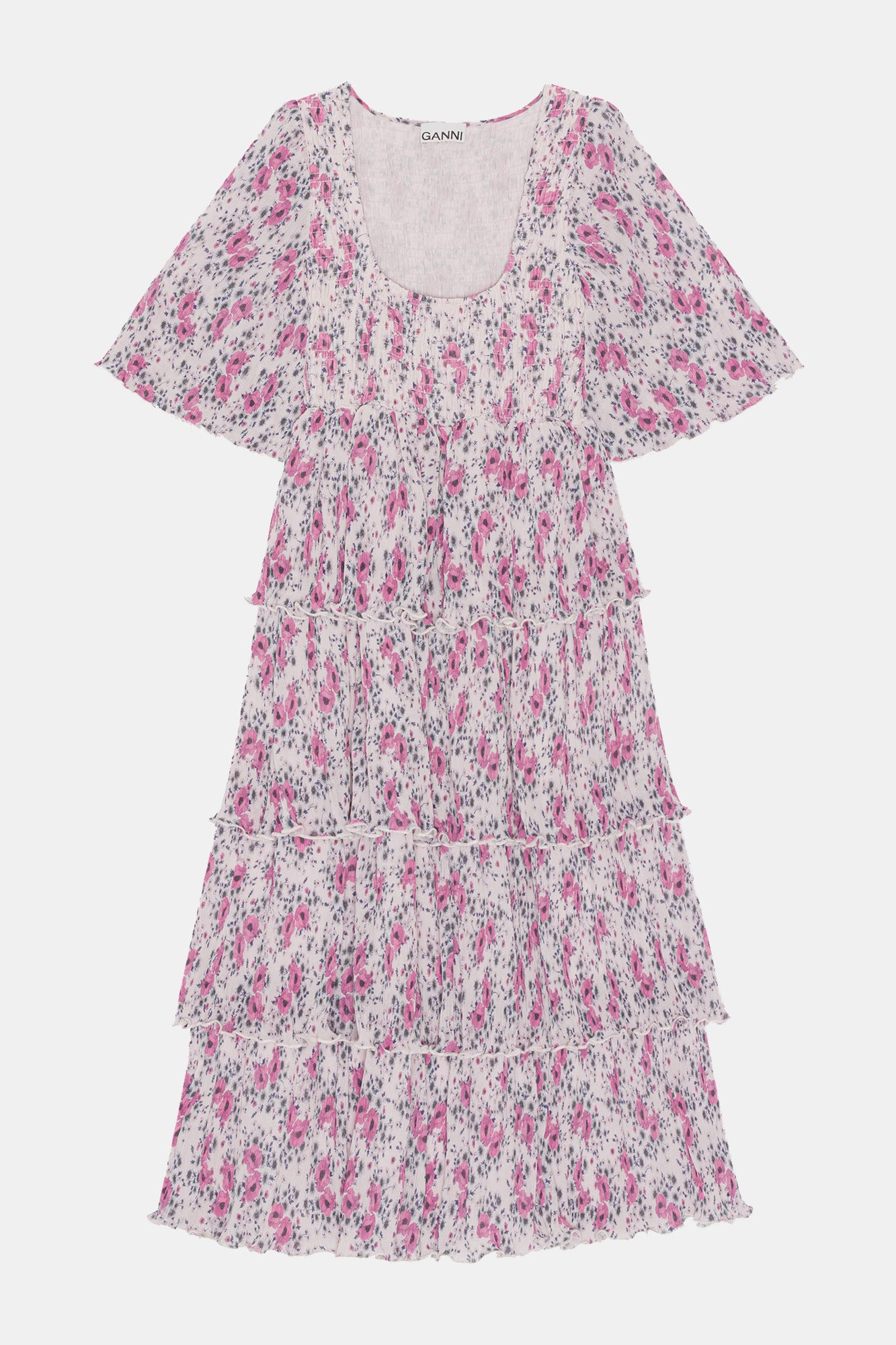 Pleated Georgette Flounce Smock Midi Dress | Mauve Chalk