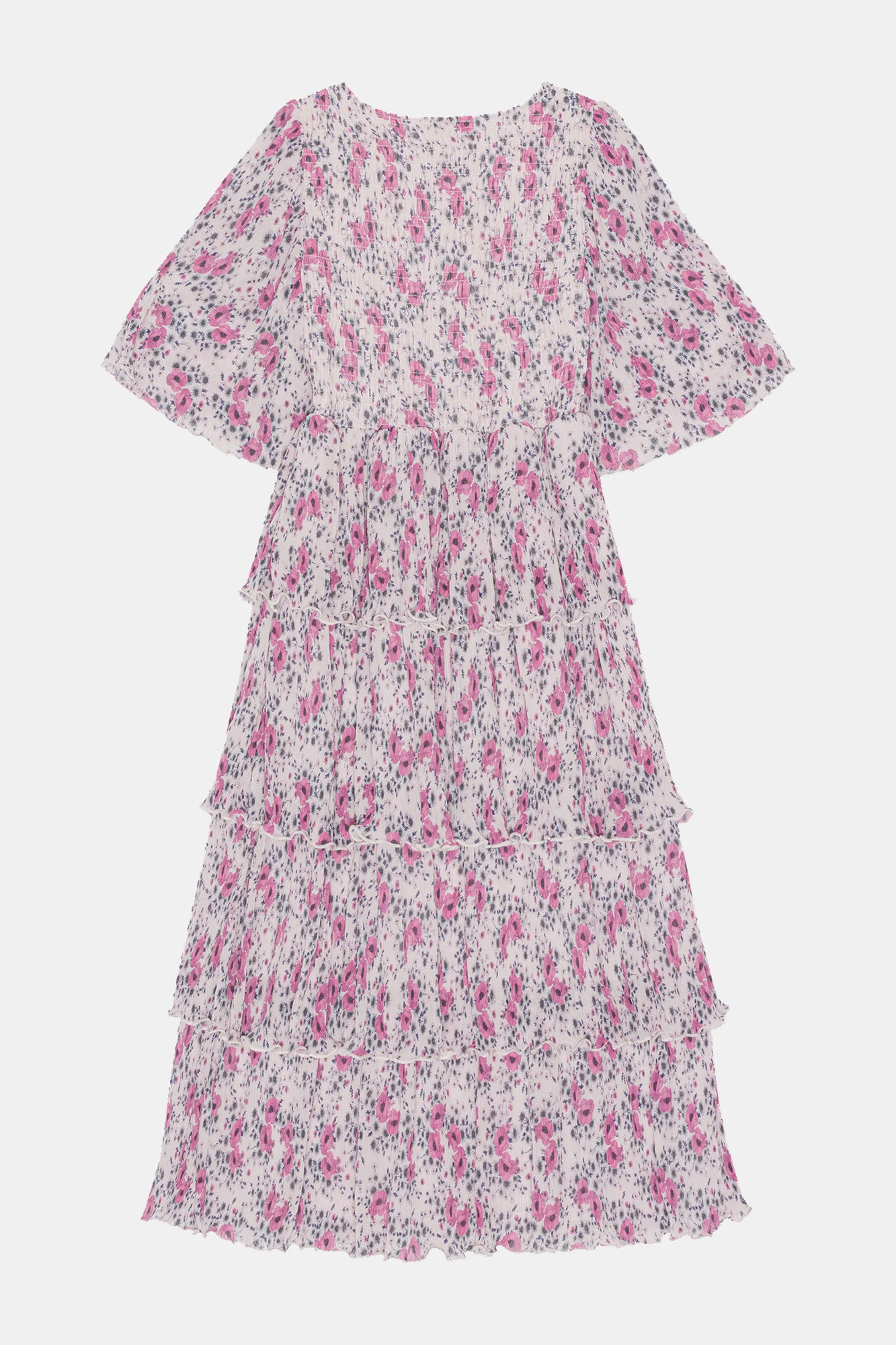 Pleated Georgette Flounce Smock Midi Dress | Mauve Chalk